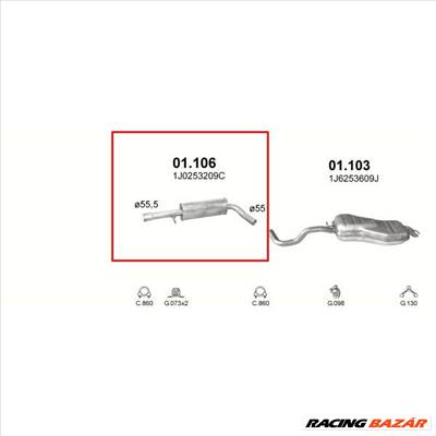 Kipufogódob, közép, Audi A3, Seat Toledo, Skoda Oct, VW Golf IV, Bora, Beetle, 1.8-2.3, 1996-2010