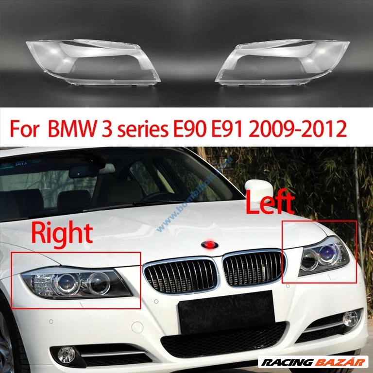 BMW E90 E91 Pre lci / Lci lámpabúra, fényszóró búra 2005-2012 Bal oldal (sofőr oldal) 1. kép