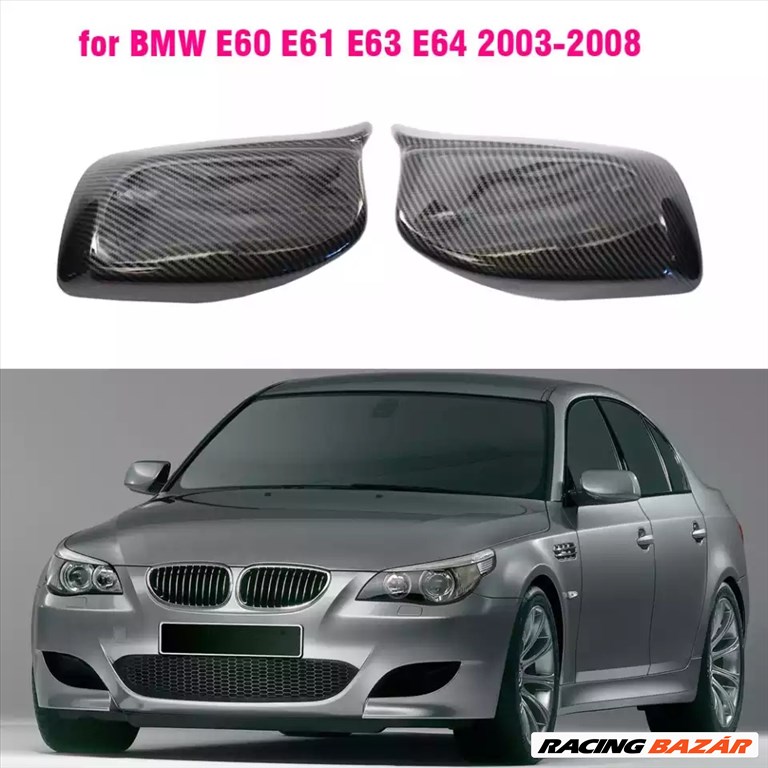 BMW E60 E61 E63 E64 M5 visszapillantó tükör burkolat carbon / fényes fekete Carbon 1. kép