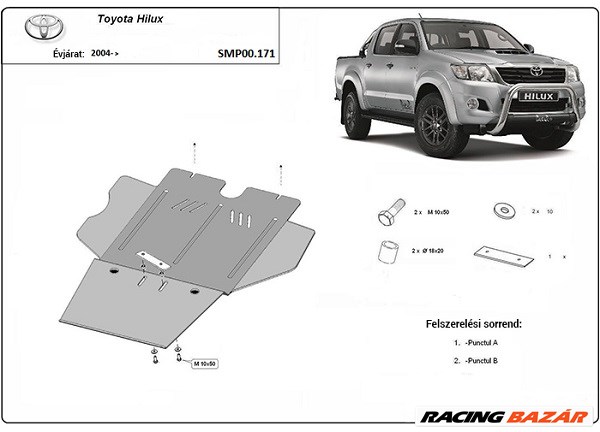 Toyota Hilux 2004 - 2018 Váltó, részecskeszűrő és differenciálmű védő 1. kép