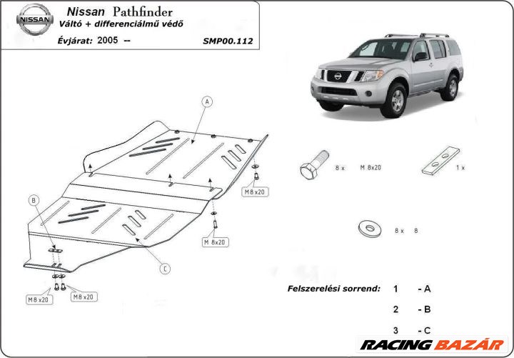Nissan Pathfinder, 2.5 dCi (4WD), 4.0 (4WD) 2005-2015 Váltó + Differenciálmű védő 1. kép