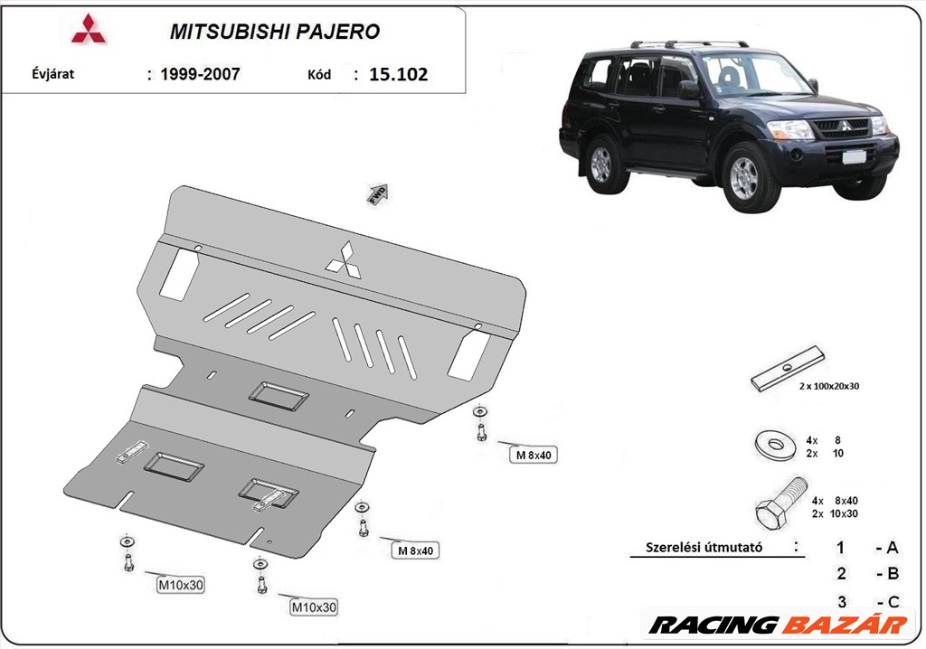 Mitsubishi Pajero III (V60, V70), 3.5 Gdi; 2.5 Tdi; 3.2 Di-d, 2000-2007 Motorvédő lemez 1. kép