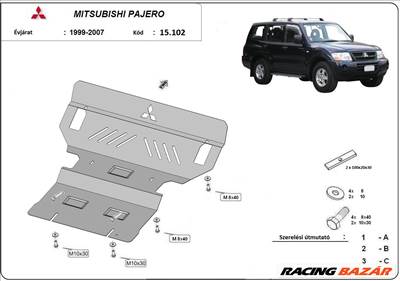Mitsubishi Pajero III (V60, V70), 3.5 Gdi; 2.5 Tdi; 3.2 Di-d, 2000-2007 Motorvédő lemez