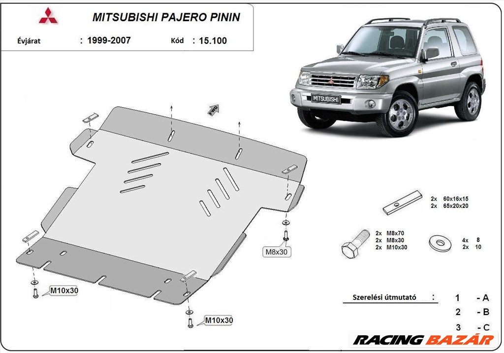 Mitsubishi Pajero Pinin, 1999-2007 Motorvédő lemez 1. kép