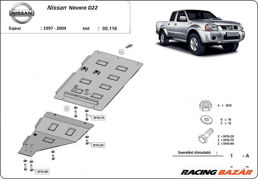 Nissan Navara D22, 1997-2004 Váltóvédő lemez 1. kép