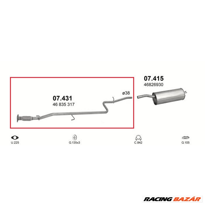 Polmo 07.431 kipufogó közép csõ 2. kép