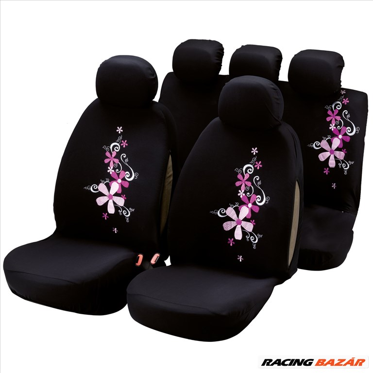 Üléshuzat fekete-rózsaszín virág mintákkal My Bouquet 29004 1. kép