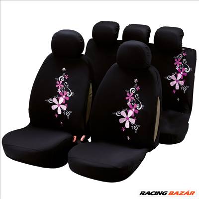 Üléshuzat fekete-rózsaszín virág mintákkal My Bouquet 29004