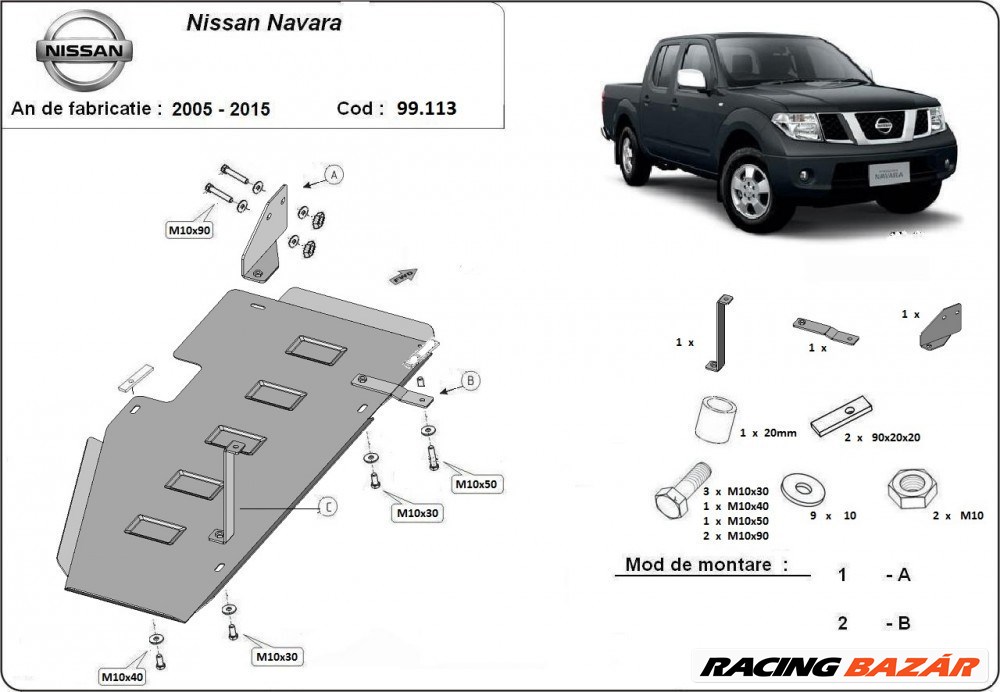 Nissan Navara 2005-2015 Üzemanyagtank védő 1. kép