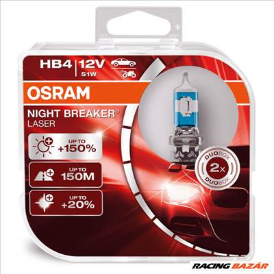 Izzó 12V/51W/HB4 2db/+150% Osram Night Breaker Laser 9006NL