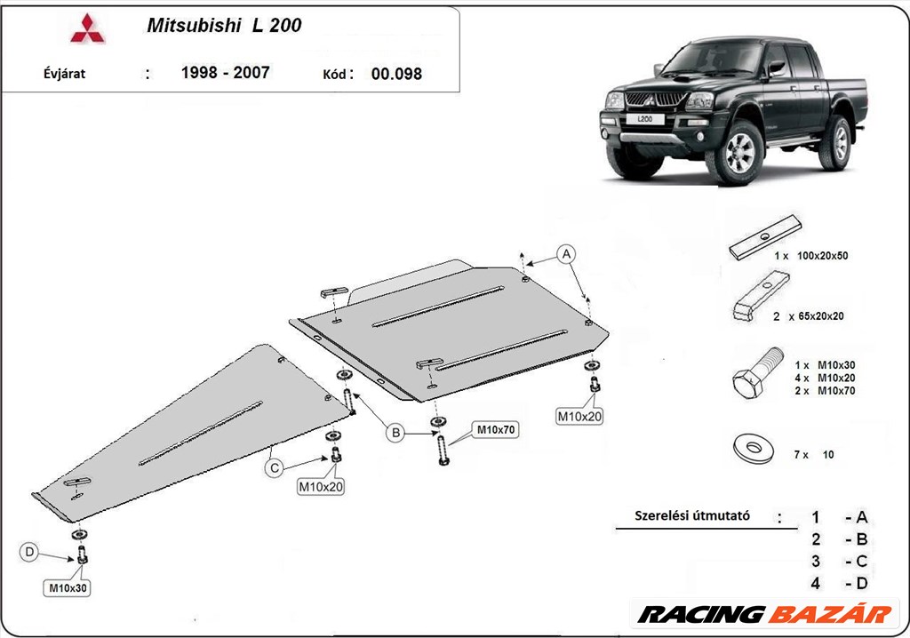 Mitsubishi L200 1998-2007 Váltó és differenciálmű védő 1. kép