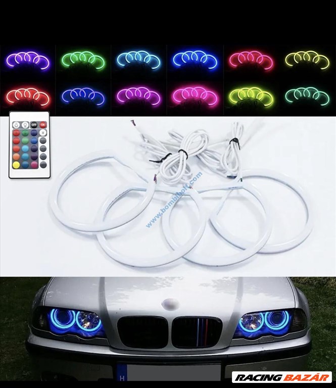 BMW OPÁL RGB led Angel Eyes készlet, színváltós! E36 E38 E46 E39 E46 xenon lámás / E36, E38, E39, halogén és xenon lámpa 1. kép