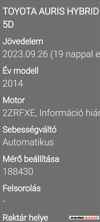 Toyota Auris (E180), Toyota Prius (XV30), Toyota Prius+ motor  2zrfxe18hybrid 1. kép