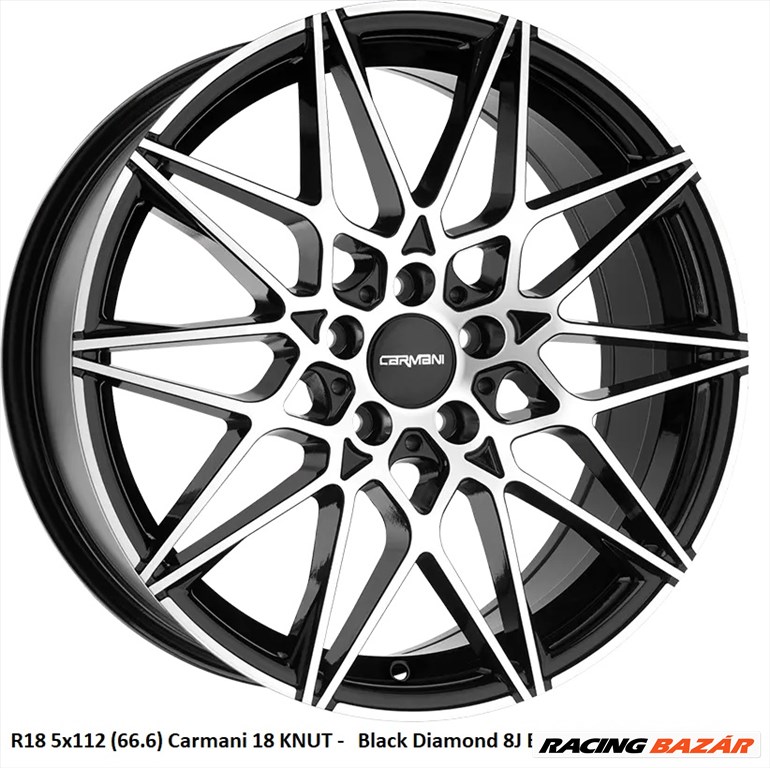 R18 5x112 (66.6) Carmani 18 KNUT -   Black Diamond 8J ET45 18" új alufelni szett 1. kép