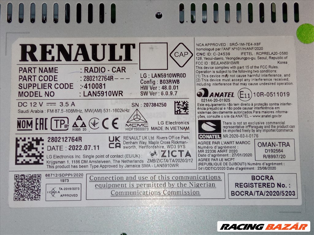 Dacia Logan III, Sandero III, Spring Rádió és Navigációs fejegység LAN5900WR / LAN5910WR 2. kép
