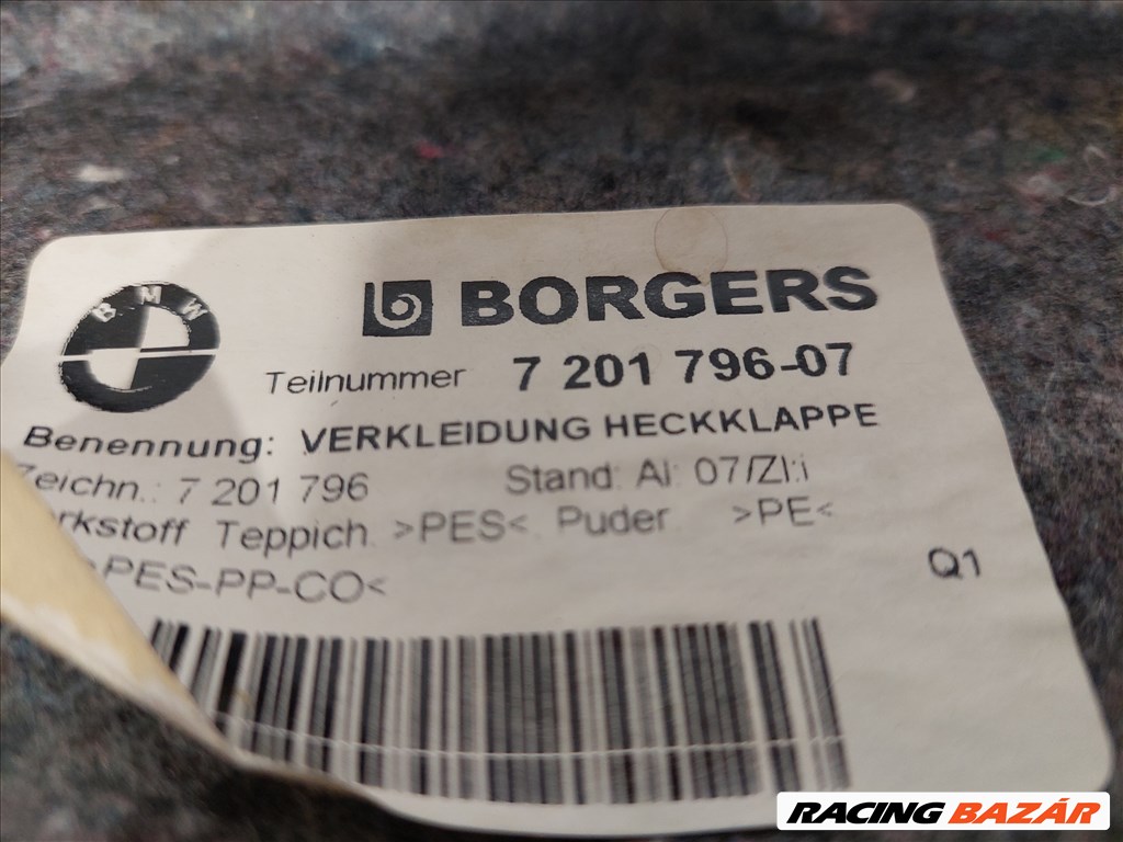 BMW E90 LCI sedan  csomagtér ajtó kárpit borítás szövet eladó (143102) 7201796 5. kép