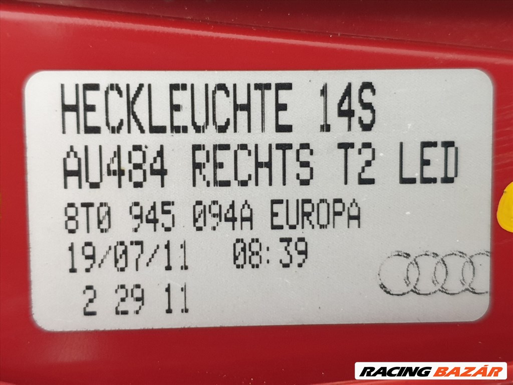 506115 Audi A5 Sportback, 2011, Jobb Hátsó LED Lámpa, Belső 8T0945094A 11. kép