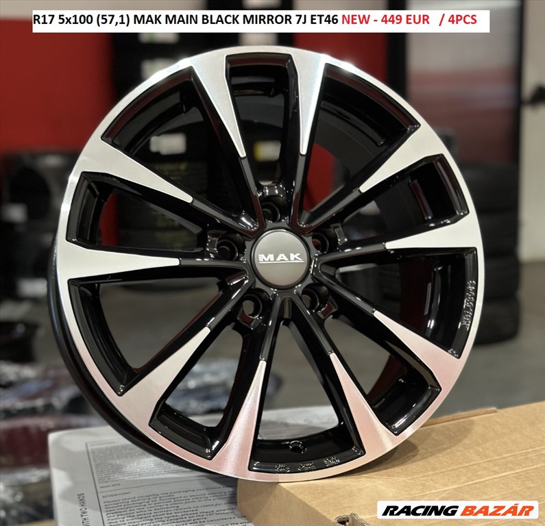 R17 5x100 (57,1) MAK MAIN BLACK MIRROR 7J ET46 új alufelni szett 1. kép