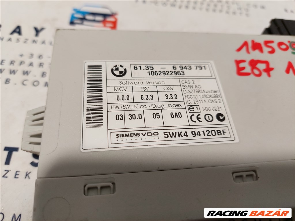 BMW E87 CAS 2 CAS2 modul vezérlő (145091) 61356943791 2. kép