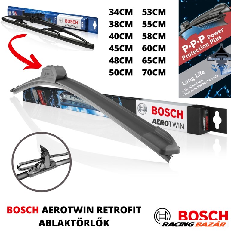 Bosch AeroTwin Retrofit keret nélküli ablaktörlő lapát  380mm 38cm ✔️ 1. kép