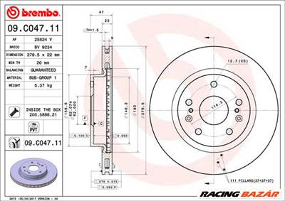 BREMBO 09.C047.11 - féktárcsa SUZUKI SUZUKI (CHANGAN)