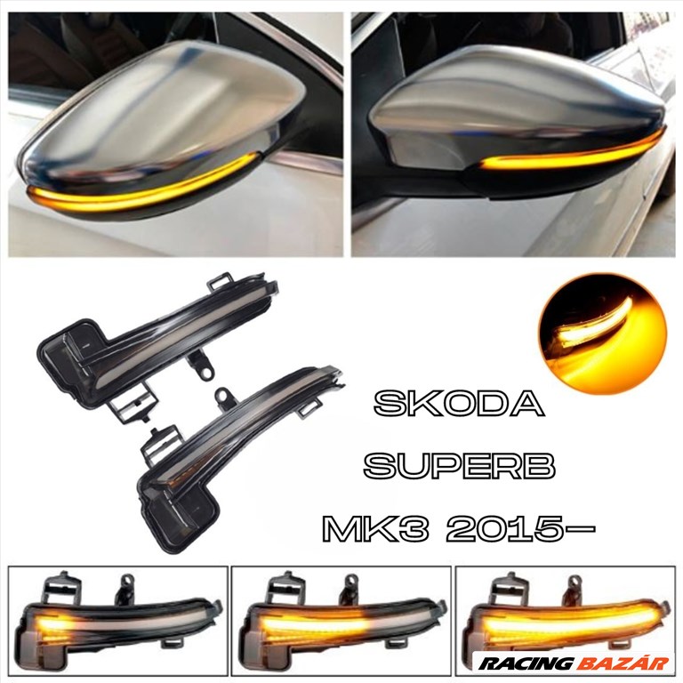 Skoda Superb MK3 B8 A7 dinamikus LED - LEDES Tükör Index futófényes tükörindex futóindex 3V0949101 3V0949102✔️ 1. kép