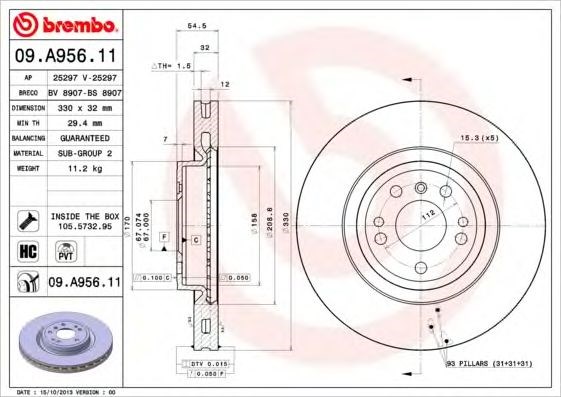 BREMBO 09.A956.11 - féktárcsa BRABUS MERCEDES-BENZ 1. kép