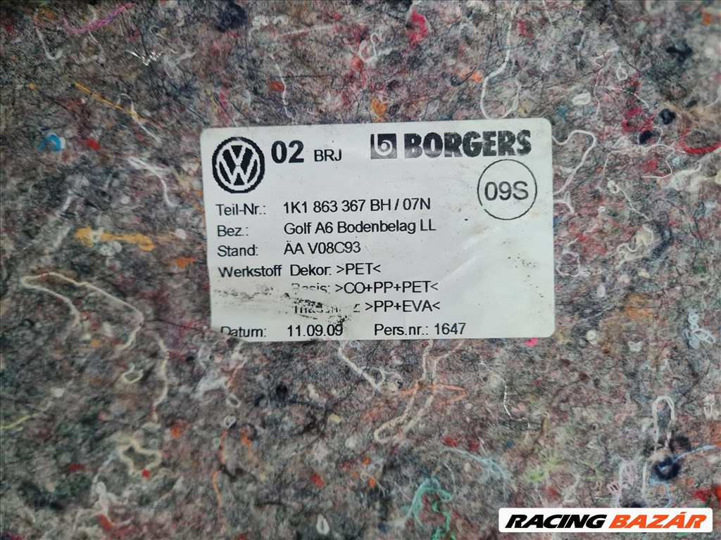 Volkswagen Golf VI padlószőnyeg 1K1 863 367 BH  7. kép