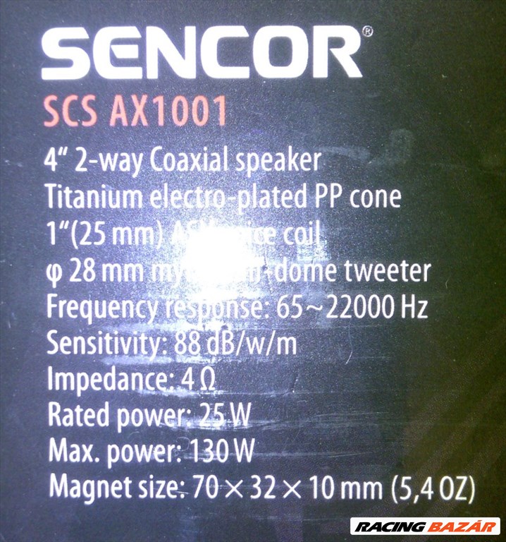 Sencor Autós hangszóró pár, 2-sávos koaxiális, új  6. kép