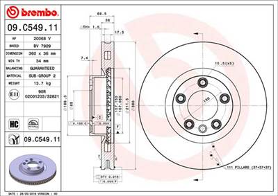 BREMBO 09.C549.11 - féktárcsa PORSCHE VW