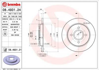 BREMBO 08.4931.21 - féktárcsa FORD FORD AUSTRALIA