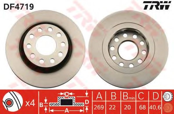 TRW DF4719 - féktárcsa AUDI 1. kép