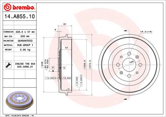 BREMBO 14.A855.10 - fékdob FIAT OPEL VAUXHALL 1. kép