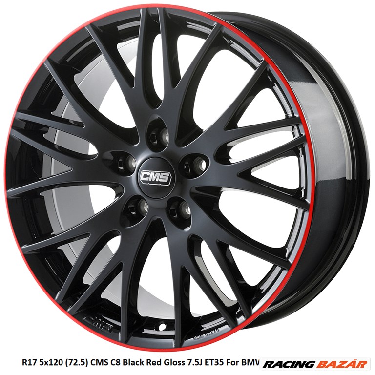 R17 5x120 (72.5) CMS C8 Black Red Gloss 7.5J ET35 For BMW új felnik  1. kép