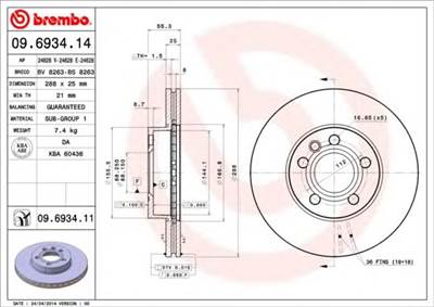 BREMBO 09.6934.11 - féktárcsa FORD SEAT VW