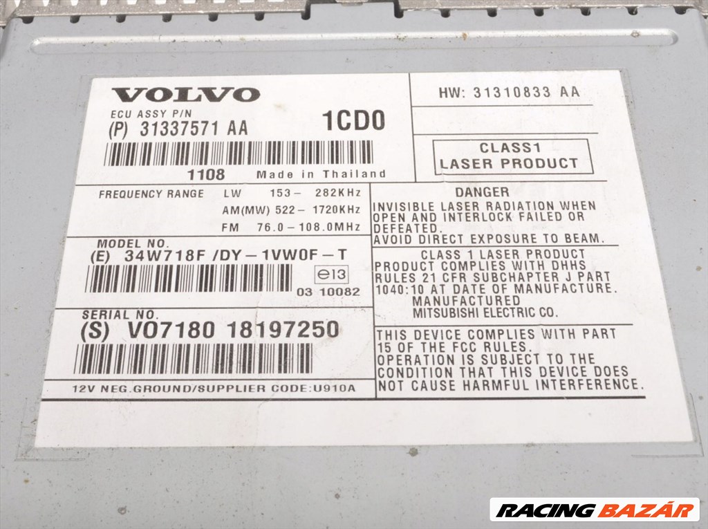 Volvo XC70, Volvo V70, Volvo V60, Volvo S40, Volvo S60 gyári rádió fejegység 31337571aa 2. kép