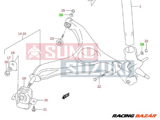 Suzuki Swift hátsó tengely szilent csavar alátét (3/5 ajtós modellek) 08321-01103 3. kép