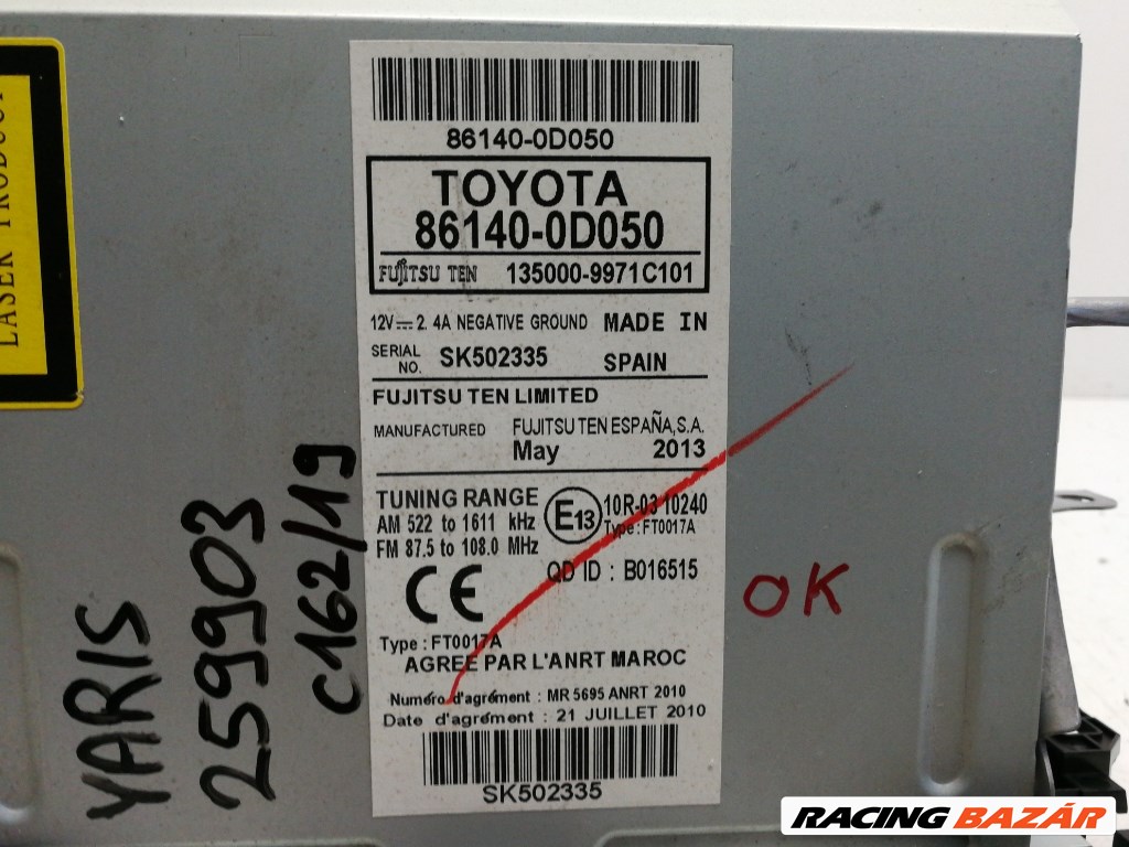 Toyota Yaris (XP130) Cd Rádió 861400D050 4. kép