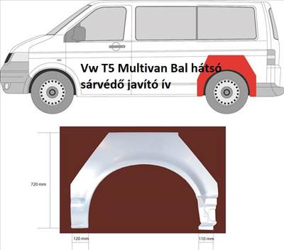 Vw T5 Multivan Bal hátsó sárvédő javító ív 