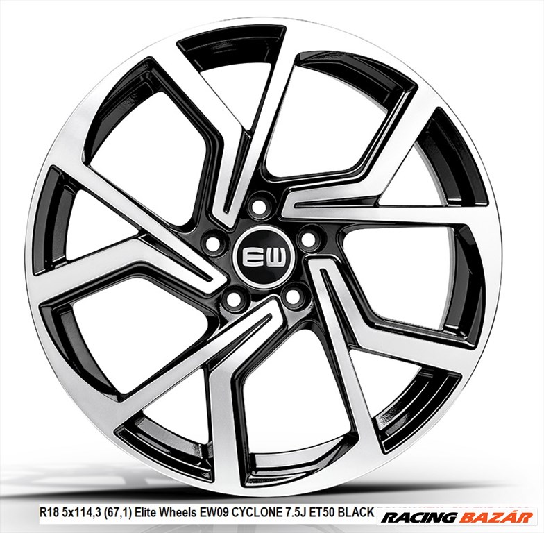 R18 5x114,3 (67,1) Elite Wheels EW09 CYCLONE 7.5J ET50 BLACK POLISH új felnik alufelnik 18" 1. kép