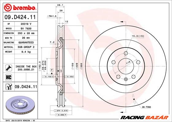 BREMBO 09.D424.11 - féktárcsa AUDI AUDI (FAW) HONDA VW 1. kép