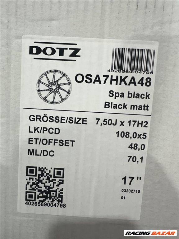 R17 5x108 (70,1) DOTZ SPA BLACK MATT 7.5J ET48  új alufelni szett 3. kép