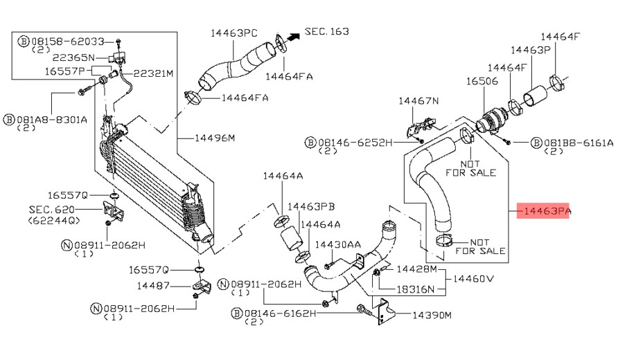 14463-5X02B Nissan Pathfinder R51 2.5 dCi YD25DDTI Turbó Intercooler Cső 2004-2015 7. kép