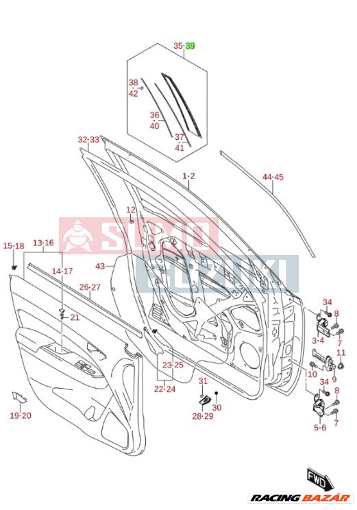 Suzuki Vitara B oszlop külső borítás bal első 77430-54P01 3. kép