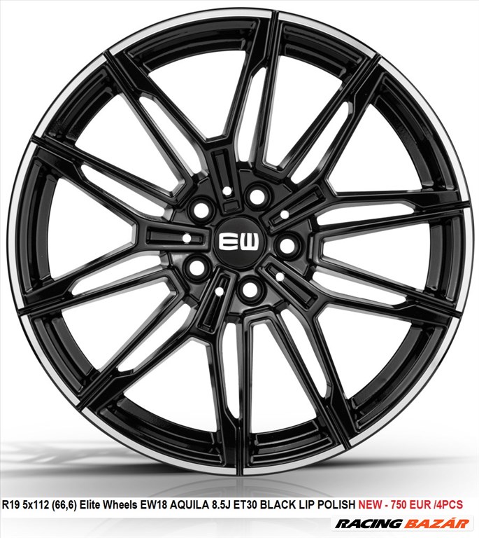 R19 5x112 (66,6) Elite Wheels EW18 AQUILA 8.5J ET30 BLACK LIP POLISH 1. kép