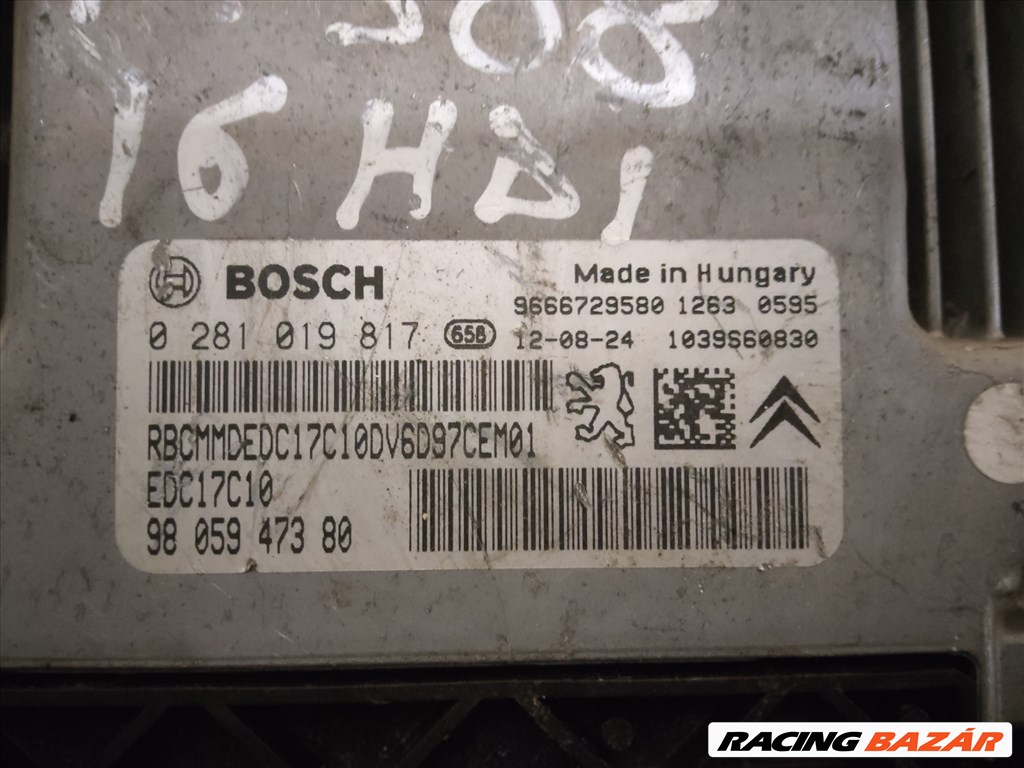 173365 Peugeot 308 2007-2014 1,6 Diesel Motorvezérlő Bosch 0281019817 , 9805947380 2. kép