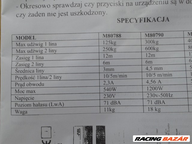 Elektromos csörlő (125/250 kg) 4. kép