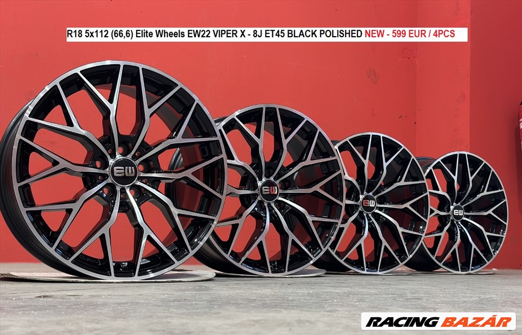 R18 5x112 (66,6) Elite Wheels EW22 VIPER X - 8J ET45 BLACK POLISHED 8x18 18" új alufelnik 1. kép