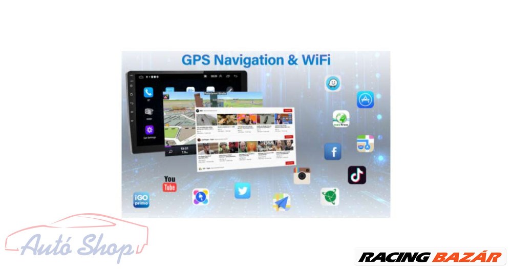 Android Autórádió 9 Hüvelykes 2Din GPS Érintőképernyős Wifi Bluetooth 3. kép