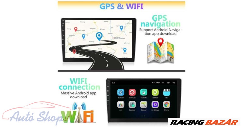 Android Autórádió 9 Hüvelykes 2Din GPS Érintőképernyős Wifi Bluetooth 4. kép